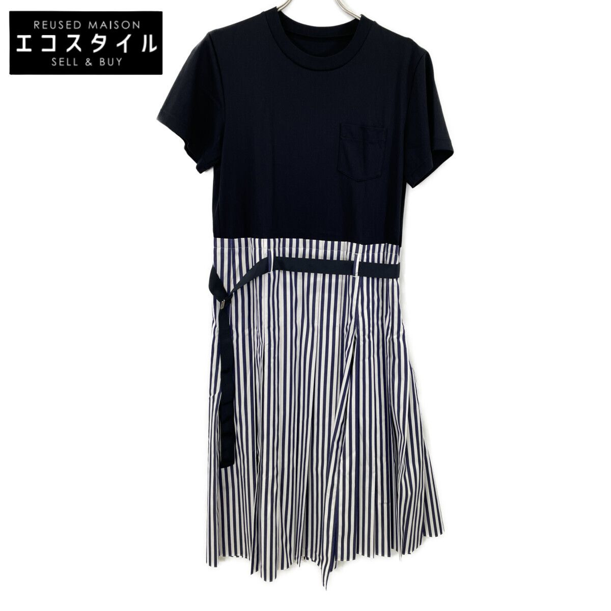 sacai サカイ 24-07401 24年 ﾈｲﾋﾞｰ THOMAS MASON Cotton Poplin x Cotton Jersey Dress ｼｬﾂ半袖ﾜﾝﾋﾟｰｽ 1