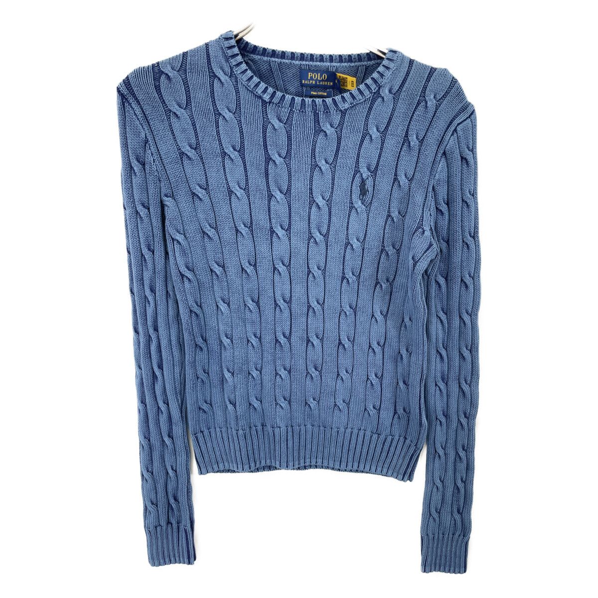 POLO RALPH LAUREN ポロ ラルフローレン ﾌﾞﾙｰ ｹｰﾌﾞﾙﾆｯﾄ ｺｯﾄﾝ100 ｾｰﾀｰ M