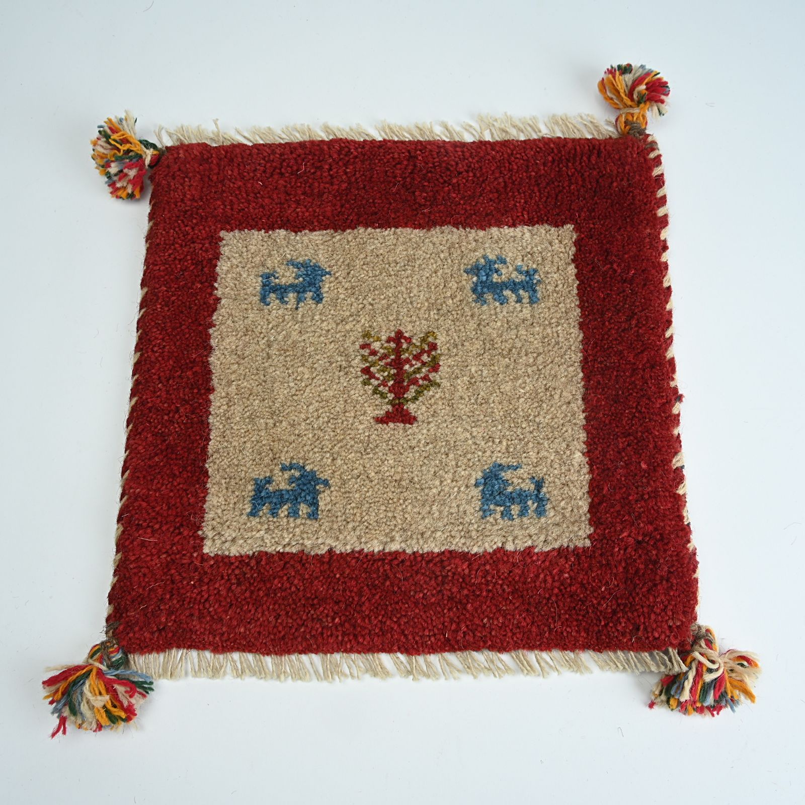 ペルシャ絨毯 手織 ギャッベ ウール チェアマット 37 5 5㎝ シーラズ イラン Persian Gabbe 座布団 赤