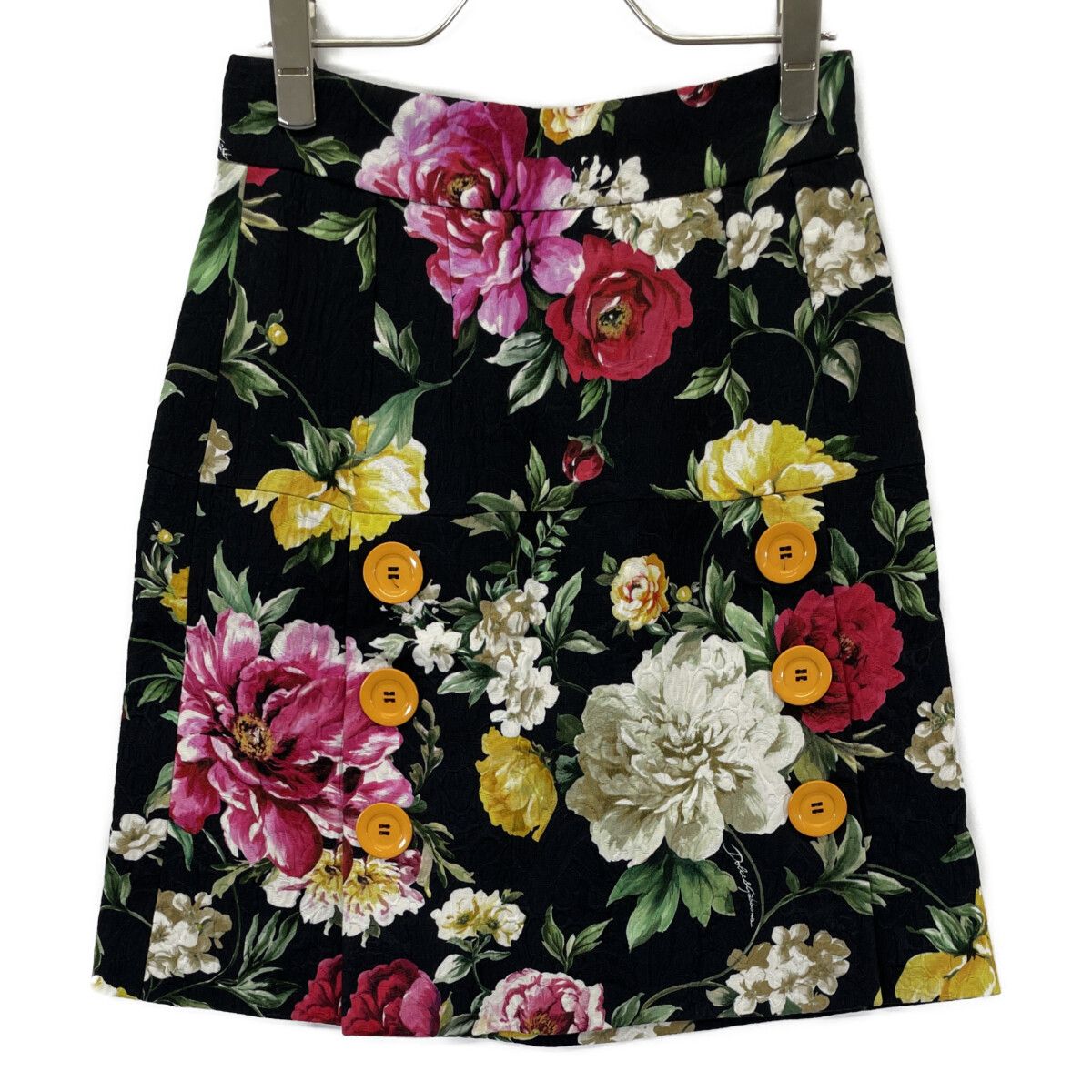 DOLCE-GABBANA ドルチェアンドガッバーナ F4A8DT ブラック コットン混 フラワー ジャガードスカート 36