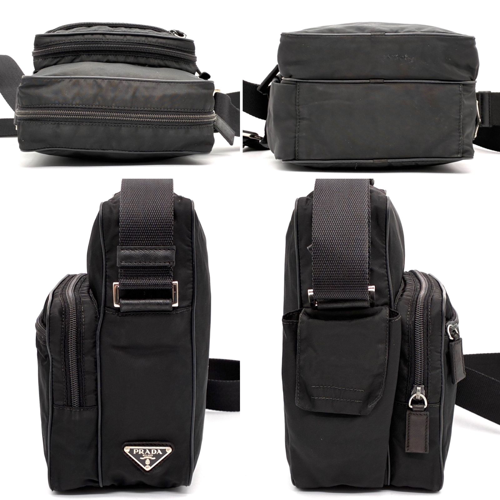 PRADA プラダ　メッセンジャーバッグ　三角ロゴ　白タグ　ダブルフラップ 美品 PRADA プラダ ショルダーバッグ 三角ロゴ プレート 白タグ 多収納