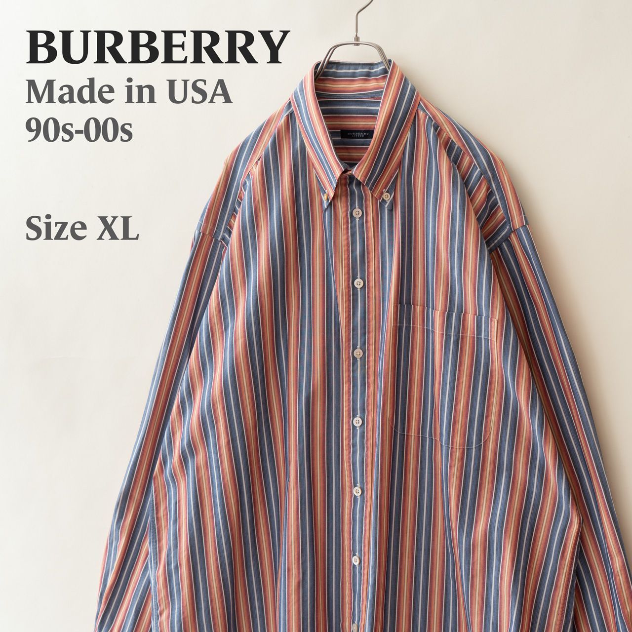 Burberry London 長袖シャツ XL ストライプ ボタンダウン コットン100％ ヴィンテージ バーバリー クラシックフィット メンズ