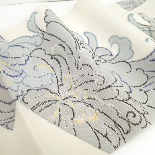  夏物 袋帯 フォーマル 正絹 京都 西陣 河瀬満織物 白 花 金銀糸 ラメ糸 春 秋 の単衣にも おしゃれ カジュアル 夏帯 夏用 仕立て上がり みやがわ sb 54750 袋帯 帯