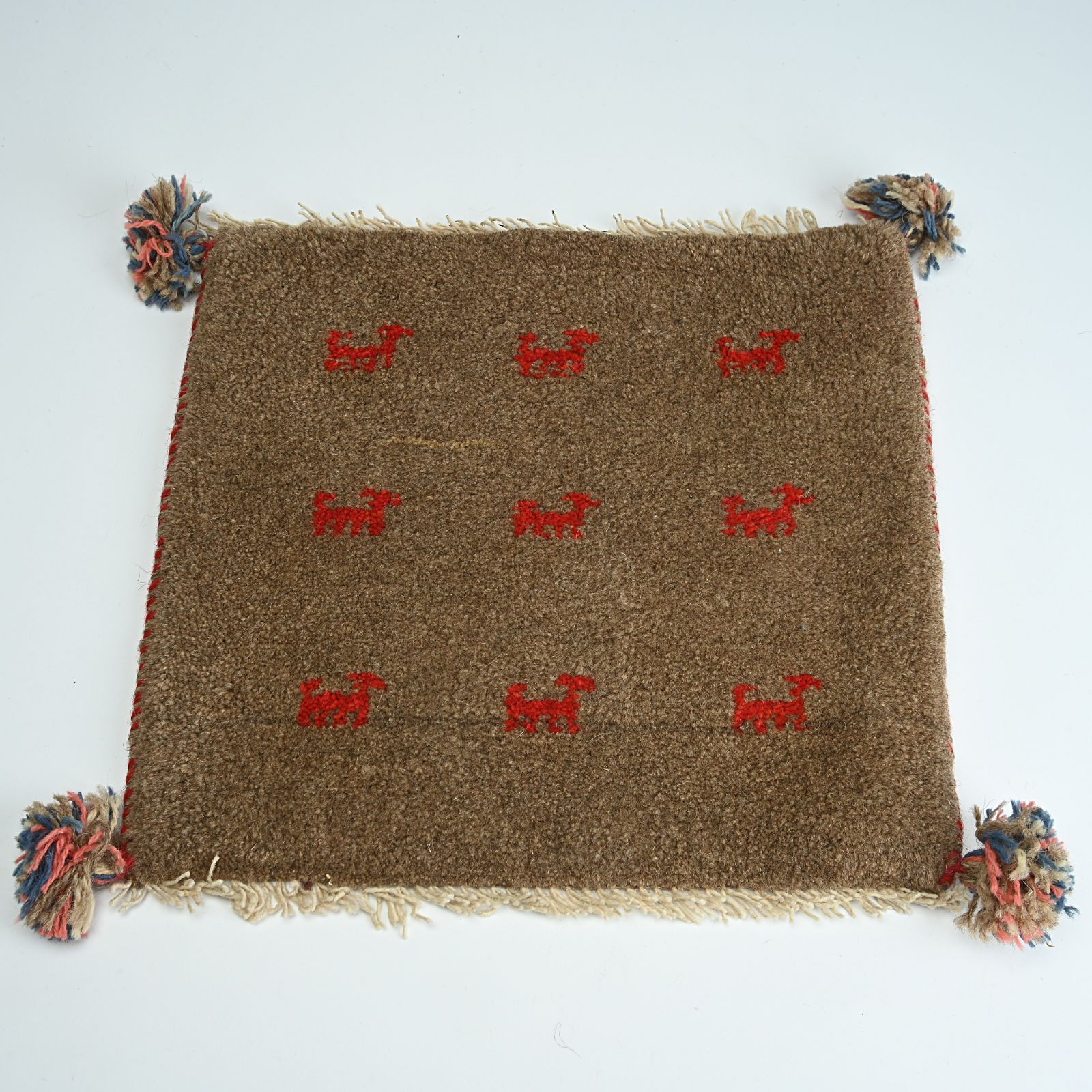 ペルシャ絨毯 手織 ギャッベ ウール チェアマット 42. ㎝ シーラズ イラン Persian Gabbe 座布団 茶