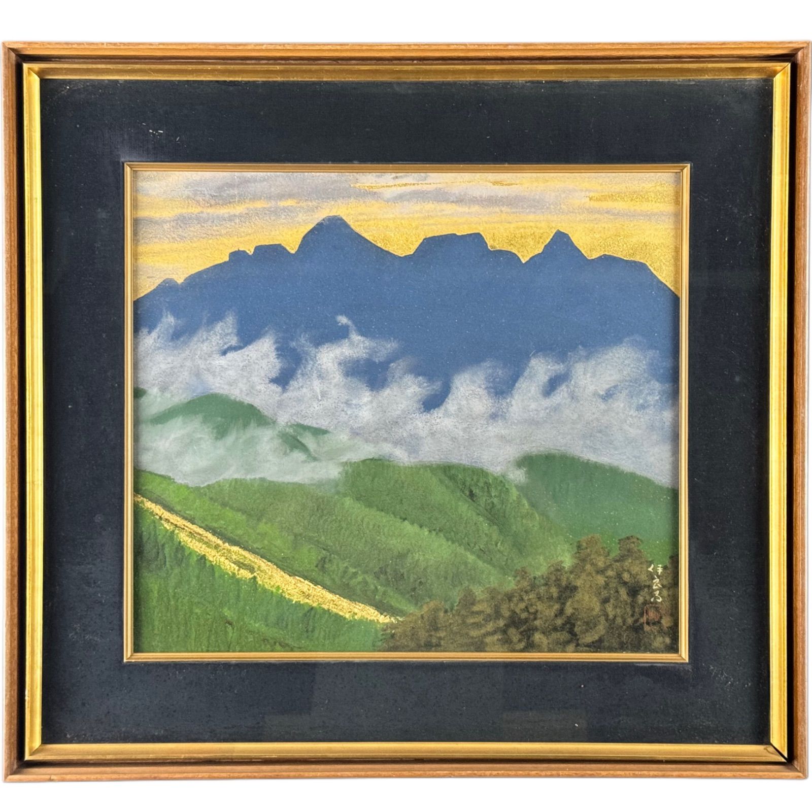 渡会伊良子 戸隠 日本画 金粉 10号 風景画 共シール 東方美術協会創立会員 元青龍社々人 師 川端龍子