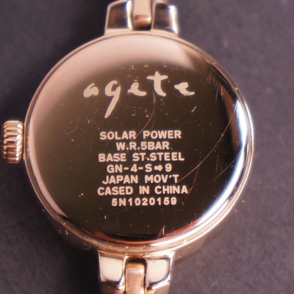 稼働美品】agete ラウンドフェイスソーラーウォッチ イエローゴールド