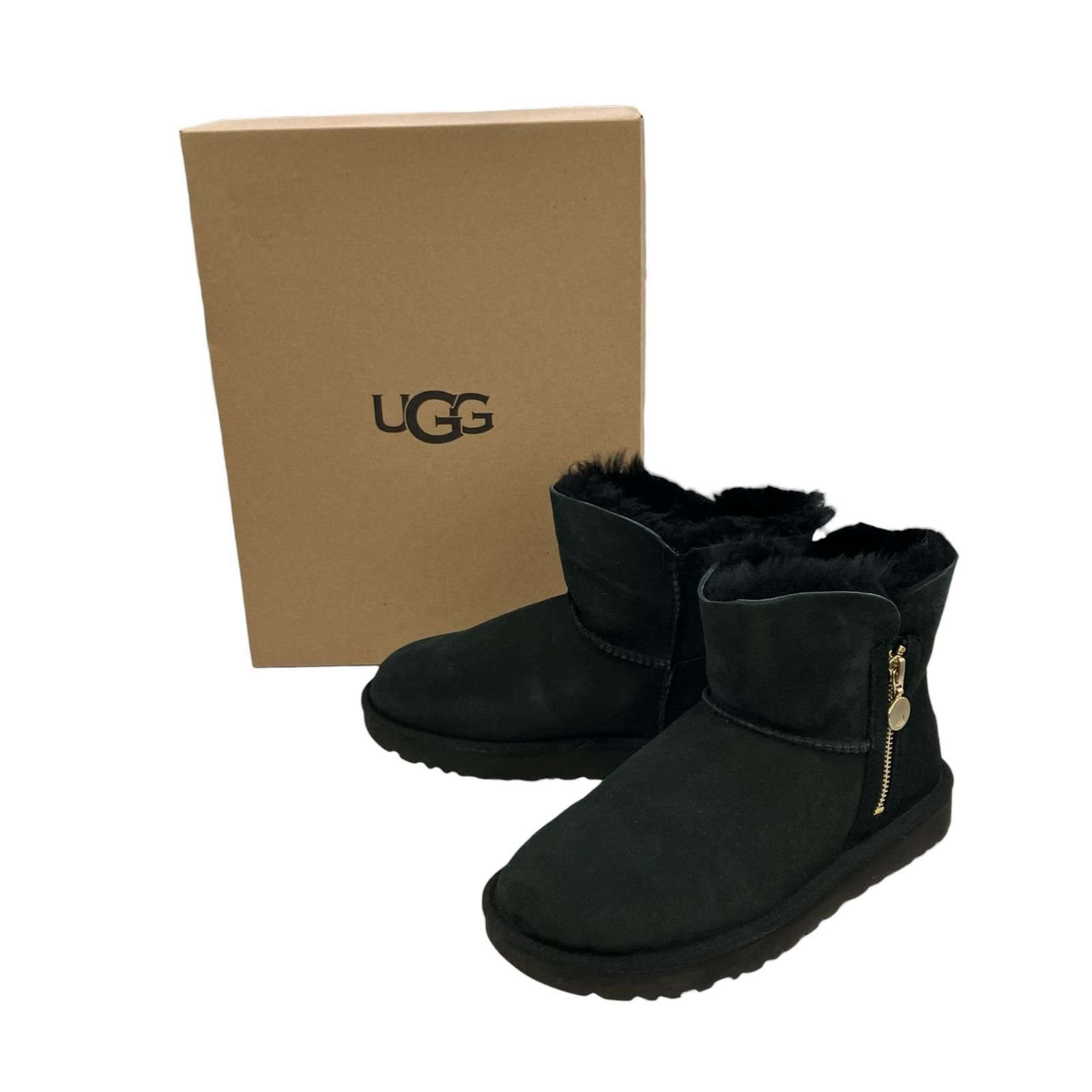 186001 UGG アグ ムートンブーツ 1112481 25 cm ブラック サイドジップ