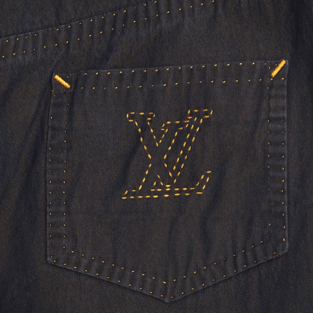 LOUIS VUITTON ルイ ヴィトン パンツ サイズ38 デニム シルク混 ステッチ LVロゴ テーパード クロップドパンツ フランス製 ブランド古着 20251114 RA6526 GINKGOPHARMACY_COM