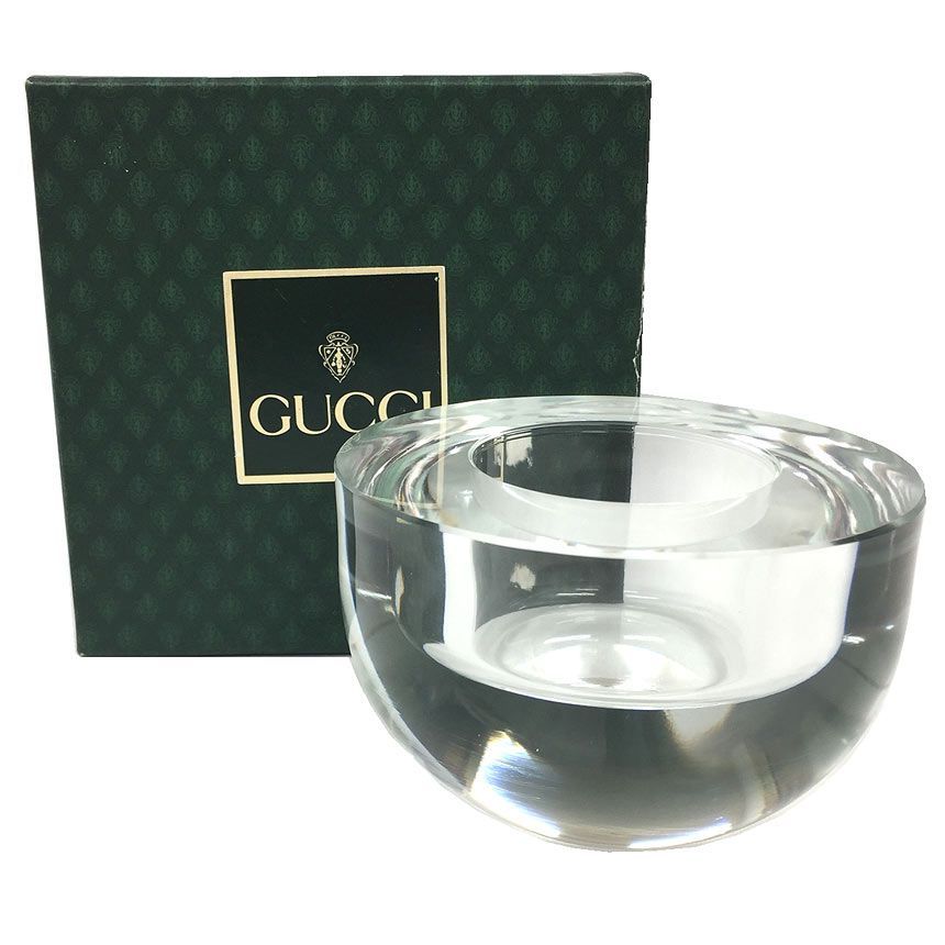 GUCCI グッチ キャンドルホルダー ヴィンテージ ガラス クリア インテリア aq 11755