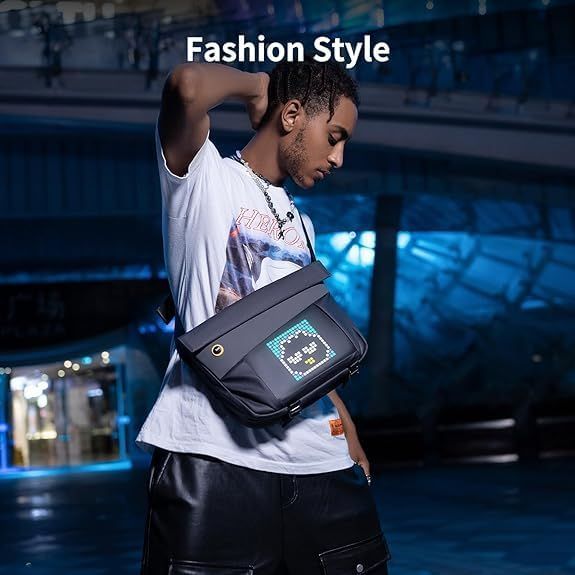 黒 おしゃれ レジャー 防水 人気 レディース メンズ ボディバッグ 斜め掛け ピクセルアートショルダーバッグ Bag-V Sling Pixoo Divoom