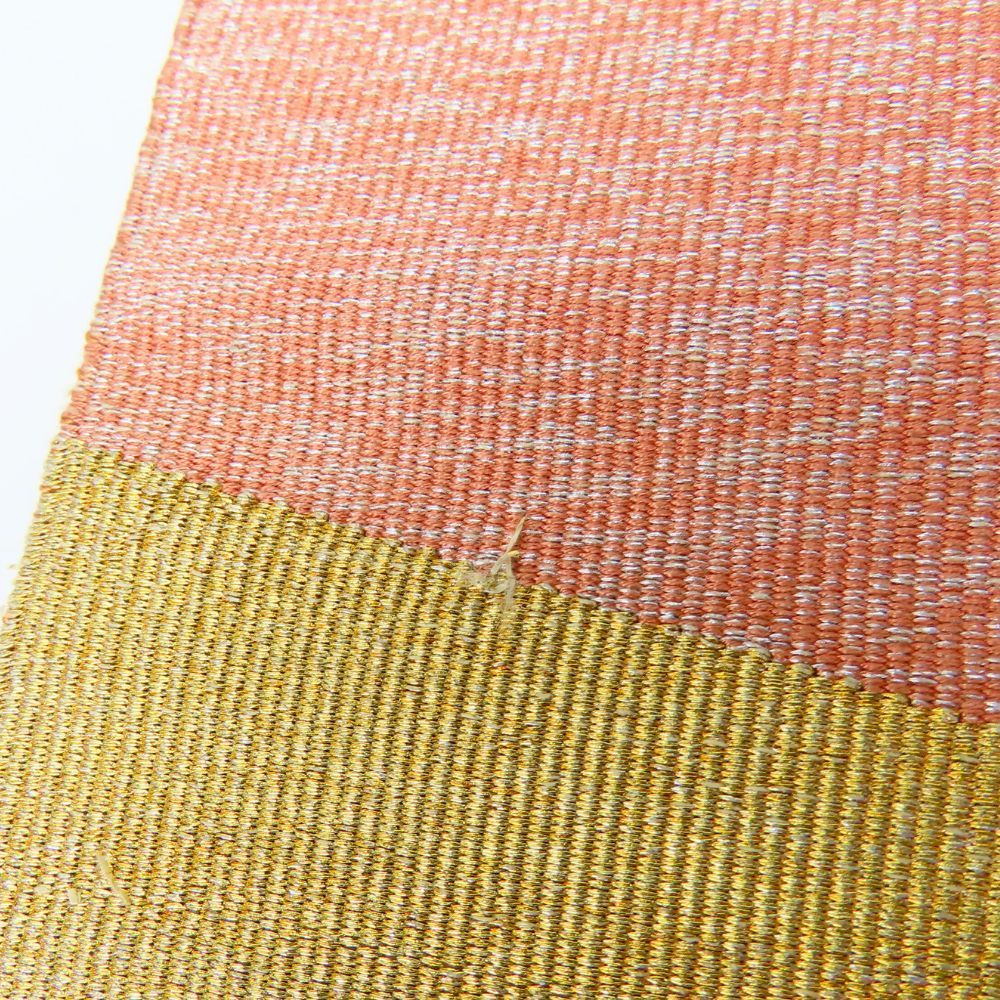 中古】 名古屋帯 八寸 正絹(金銀糸除く) ピンク系 シルバー ゴールド