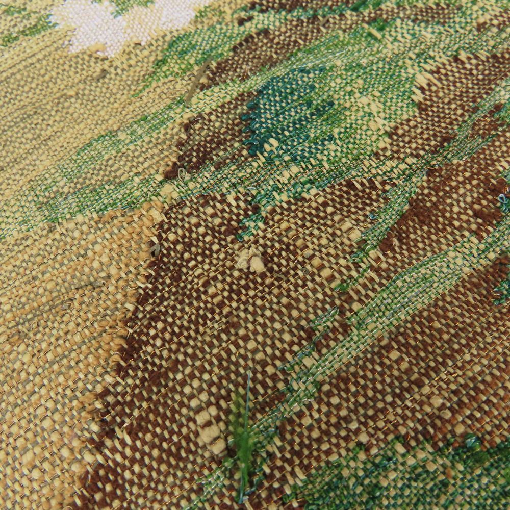 中古】 名古屋帯 正絹(金銀糸除く) ベージュ グリーン 草花柄 山岳柄