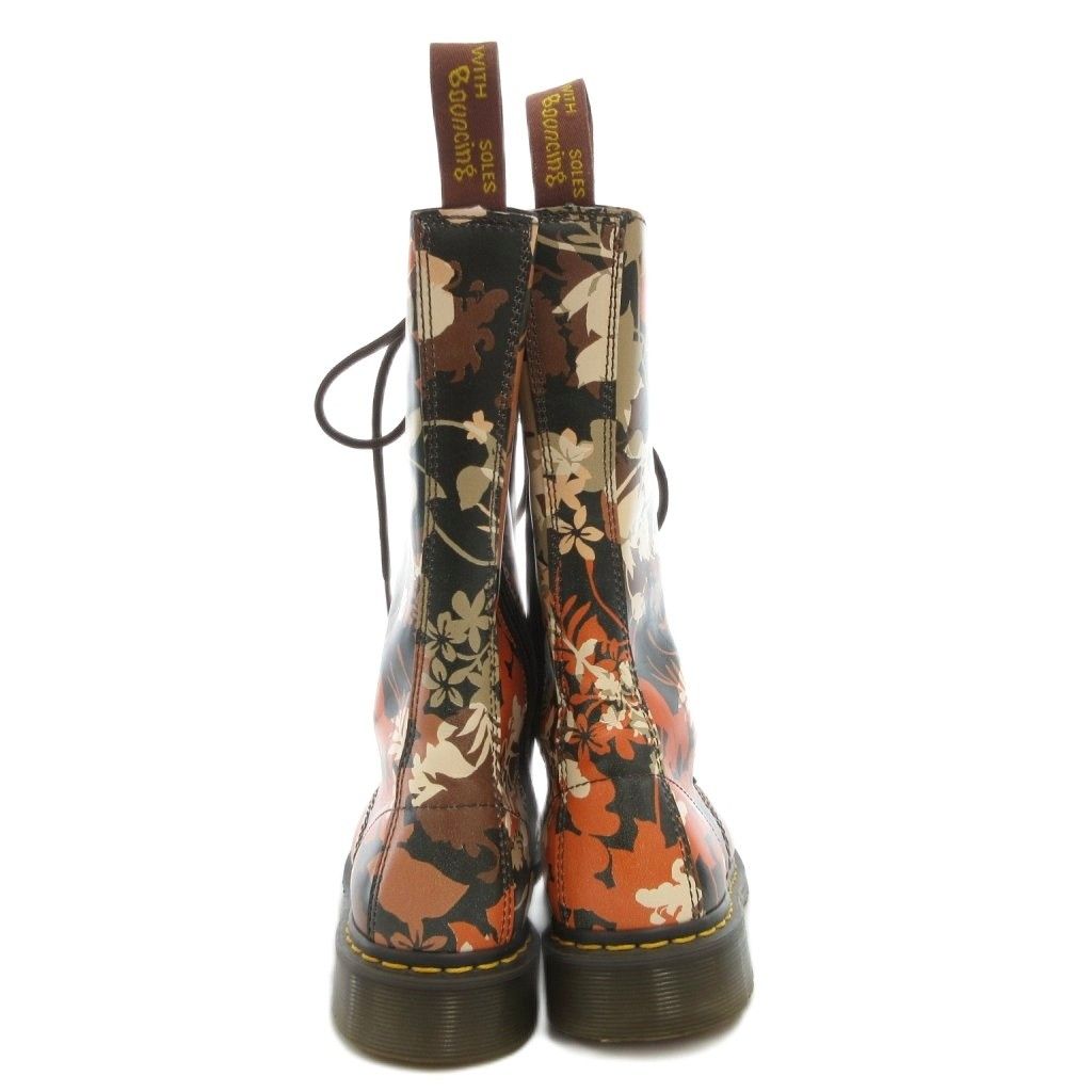  ドクターマーチン DR.MARTENS FALL FLORAL TALL 14 EYE POINTED TOE CERY ロングブーツ サイドジップ ポインテッドトゥ レースアップ レザー 革 総柄 UK 6 茶 ブラウン オレンジ ブーツ 靴