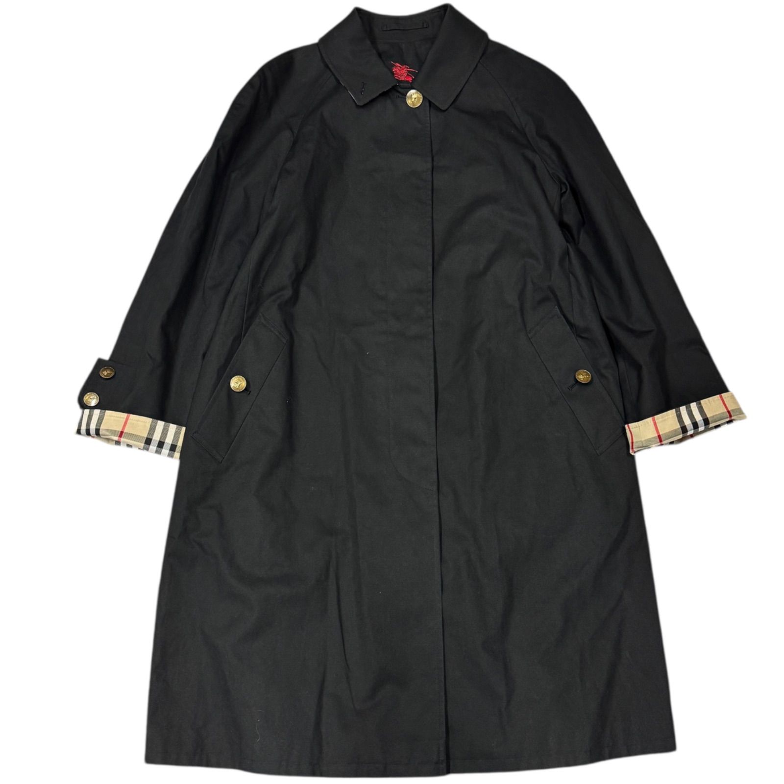 Burberrys バーバリー ノバチェック柄 ステン コート ロング ロゴボタン ブラック 9号 M相当 レディース ヴィンテージ