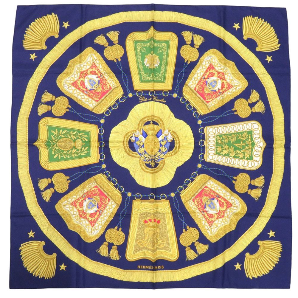 エルメス カレ90 Poste et Cavalerie サーベル飾袋 シルク ブルー スカーフ 青 0108 HERMES