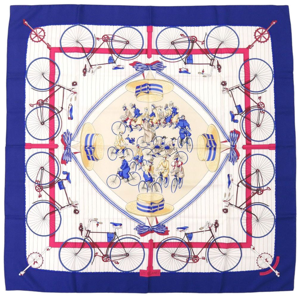 エルメス カレ90 LES BECANES 自転車 シルク ブルー スカーフ 青 0141 HERMES