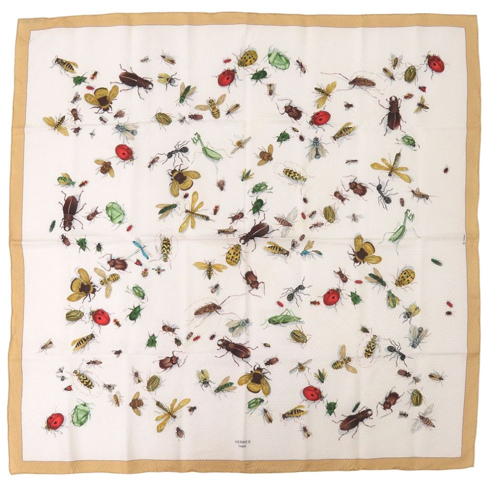 エルメス カレ90 INSECT 昆虫 シルク ベージュ スカーフ 0129 HERMES