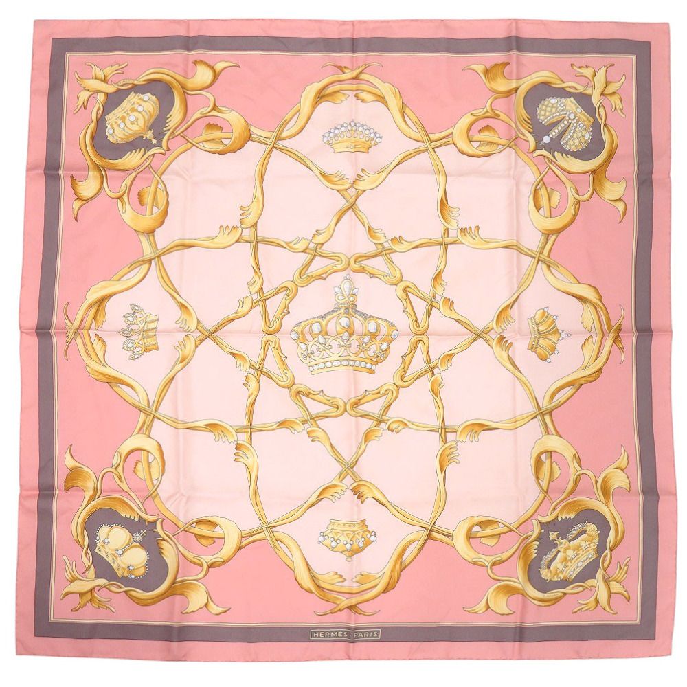エルメス カレ90 帝王学 シルク ピンク スカーフ 0120 HERMES
