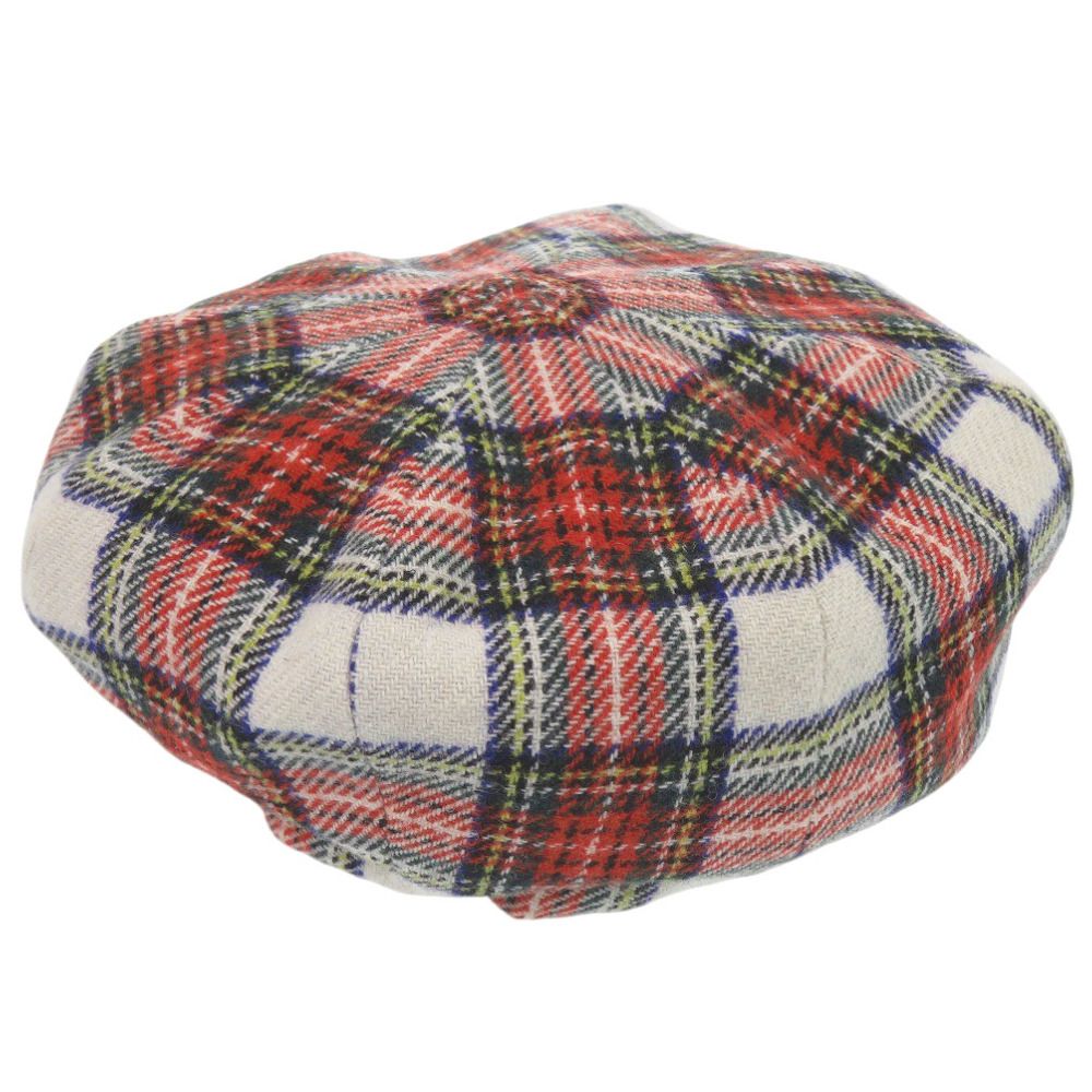 グッチ チェック 432172 ウール ポリエステル レッド ベレー帽 帽子 0710 GUCCI