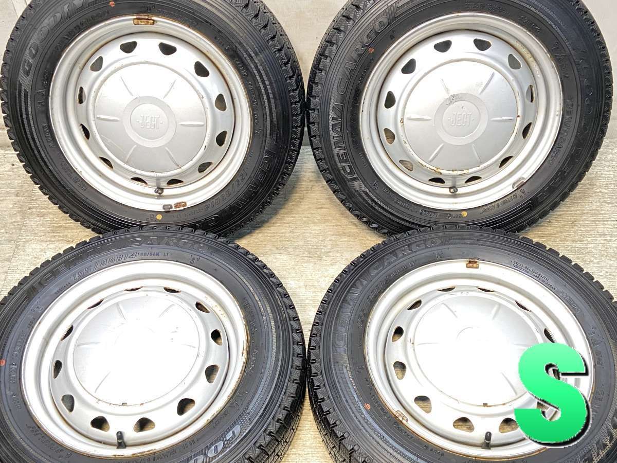 155/80R14 88/86LT nグッドイヤー アイスナビ カーゴ n　 JECT VK n14x5.0  100/114.3-4穴 n中古タイヤ スタッドレスタイヤ ホイールセット 4本セットn w14251017014