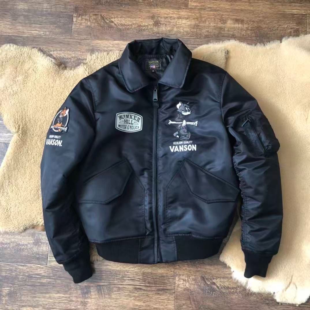 h G03 猫と老鼠 Vanson フライトジャケット｜翻领｜復古棉入り｜男女兼用｜トムとジェリー｜美式ヴィンテージ 秋冬アウター