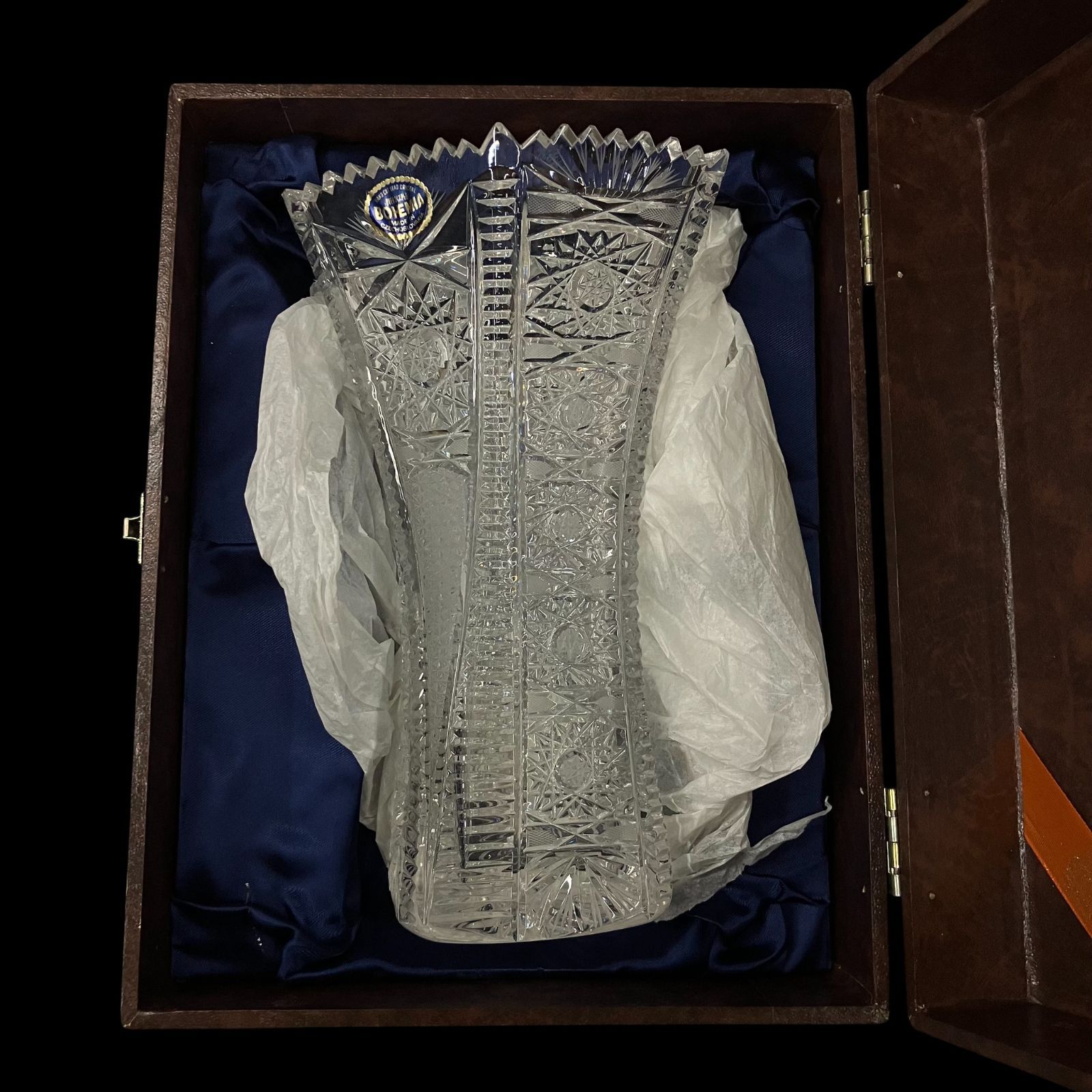 Bohemia Glass クリスタル 花瓶 チェコスロバキア製 専用ケース付き