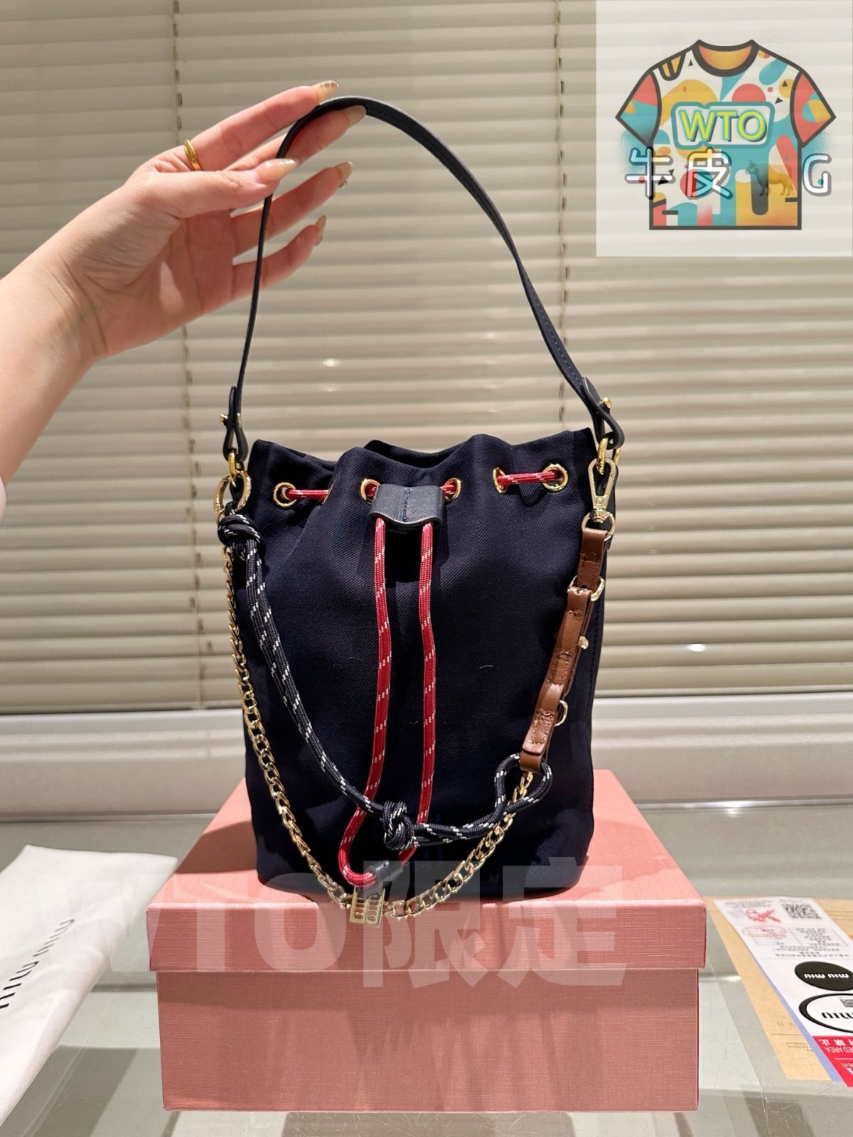 今日 Miumiu Bucket Bag オリジナル布 ミュウミュウ バケットバッグ オリジナルファブリック -WT 0輸入