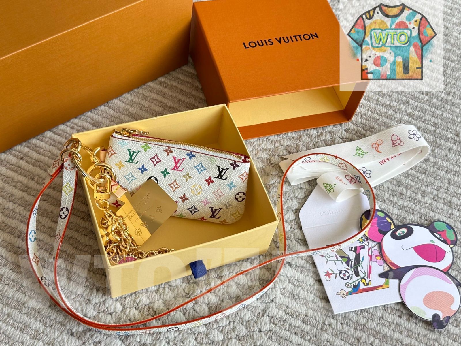 ホワイトトリコロール スマホチェーンバッグ-WT