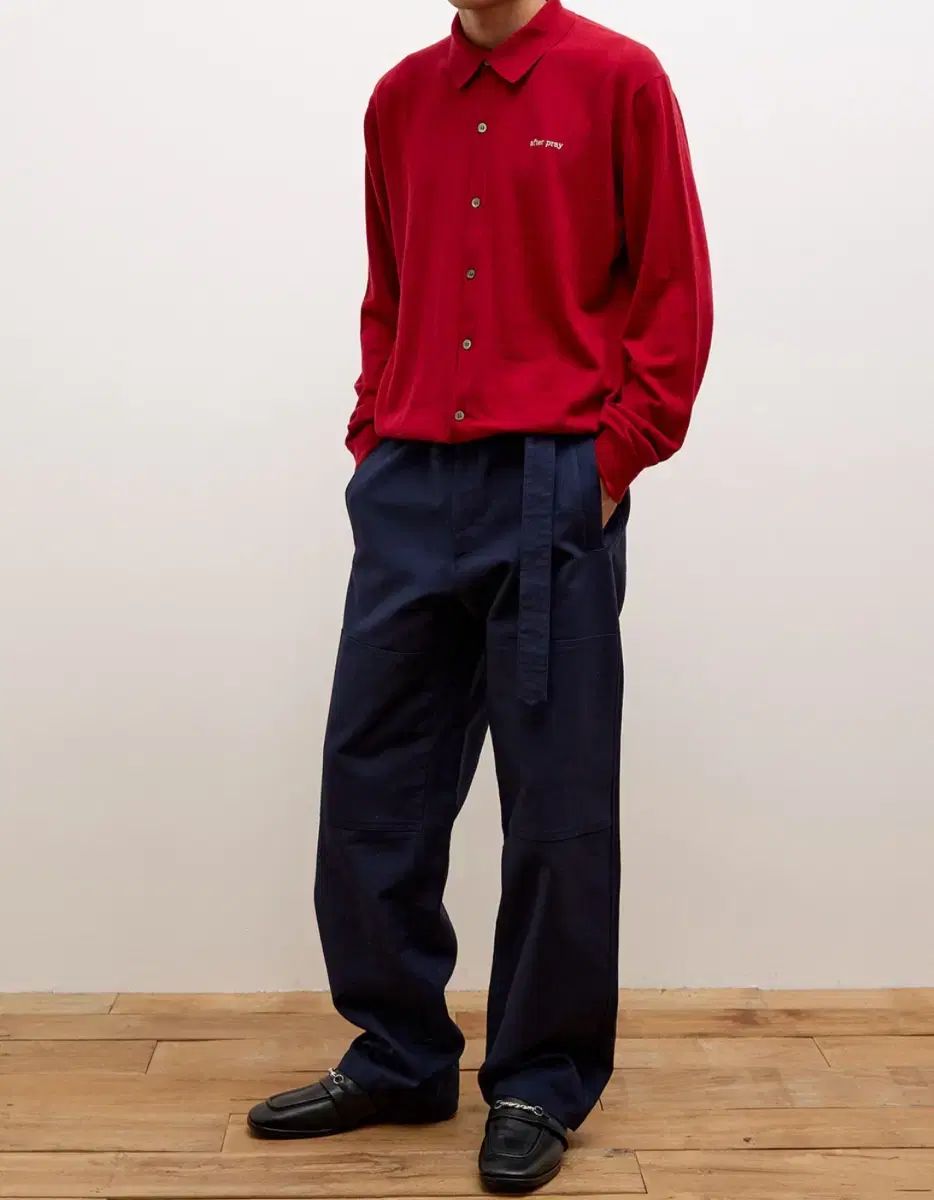 アフタープレイ ベルト付き ダブルニー パンツ ネイビー