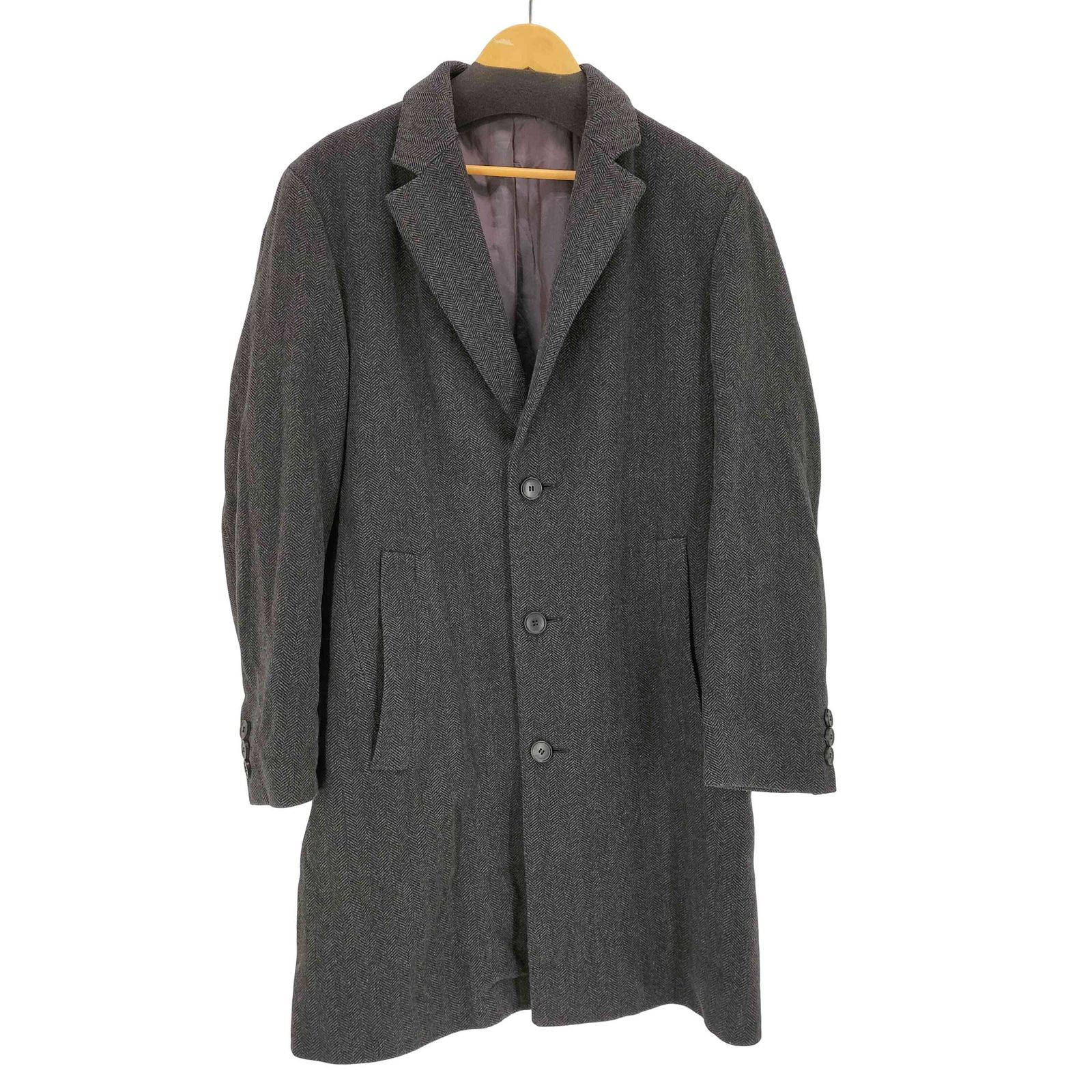 美品 HUGO BOSS ヘリンボーン チェスターコート ダブル ウール 46 ヒューゴボス HUGO BOSS ウールナイロン混紡 ヘリンボーンチェスター