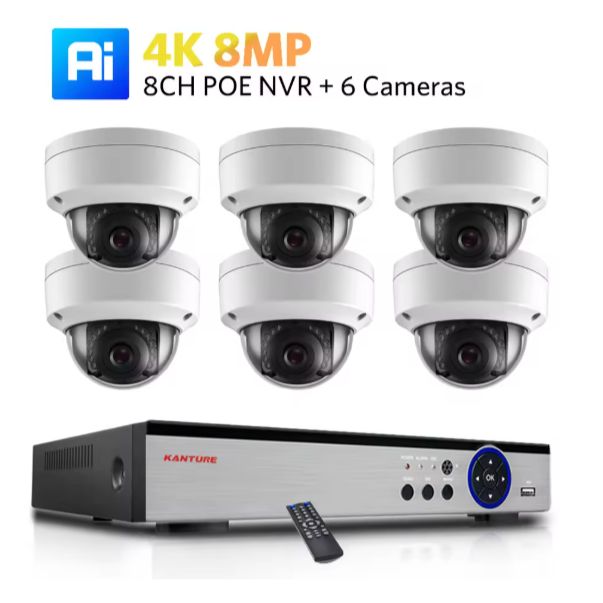 8CH NVR x 6PCS 4K HDD 1TB 防犯カメラ 6個セット 顔検出 セキュリティ カメラ 音声 記録 屋内 屋外 ドーム 防水 ビデオ監視 窃盗 空き巣 盗難 防犯 HDDセット P2P 800万画素 4K