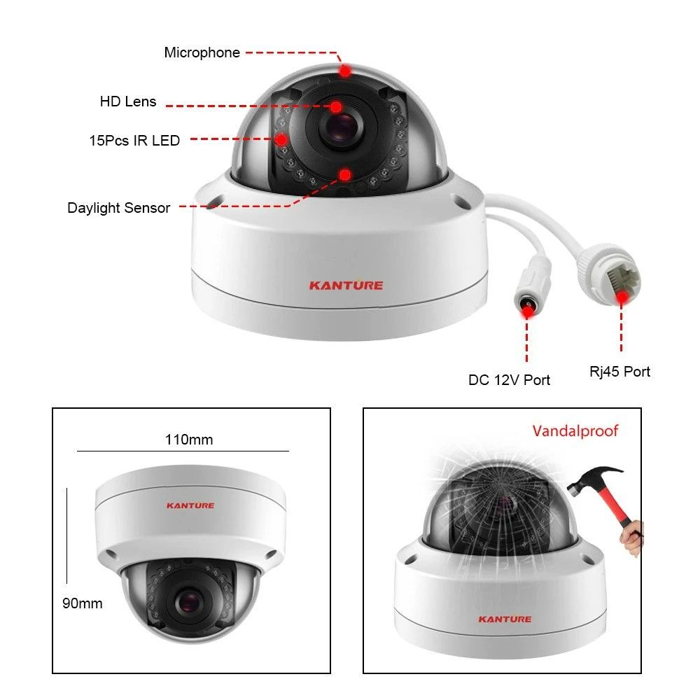 ピアス 8CH NVR x 6PCS 4K HDD 1TB 防犯カメラ 6個セット 顔検出 セキュリティ カメラ 音声 記録 屋内 屋外 ドーム 防水 ビデオ監視 窃盗 空き巣 盗難 防犯 HDDセット P2P 800万画素 4K 豊かな