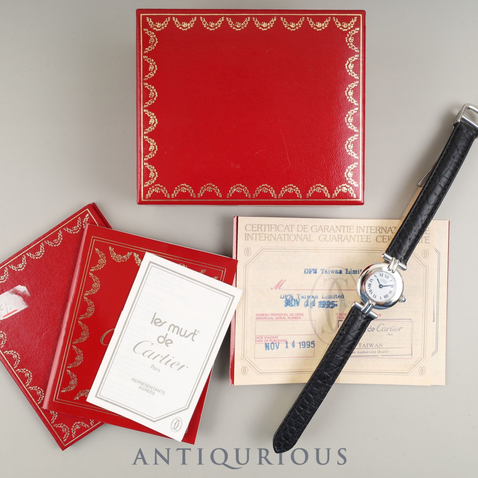 カルティエ マストコリゼ W1001665 690002 クォーツ Cal.90.06 SV925 革 純正Dバックル SS ホワイトローマン文字盤 箱 冊子 保証書 1995年 オーバーホール済み