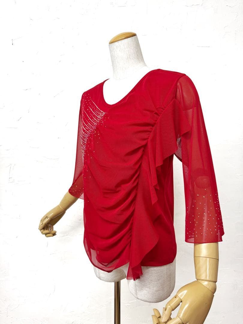 ラインストーン】新品 赤 トップ ゆったり デザイン社交ダンス
