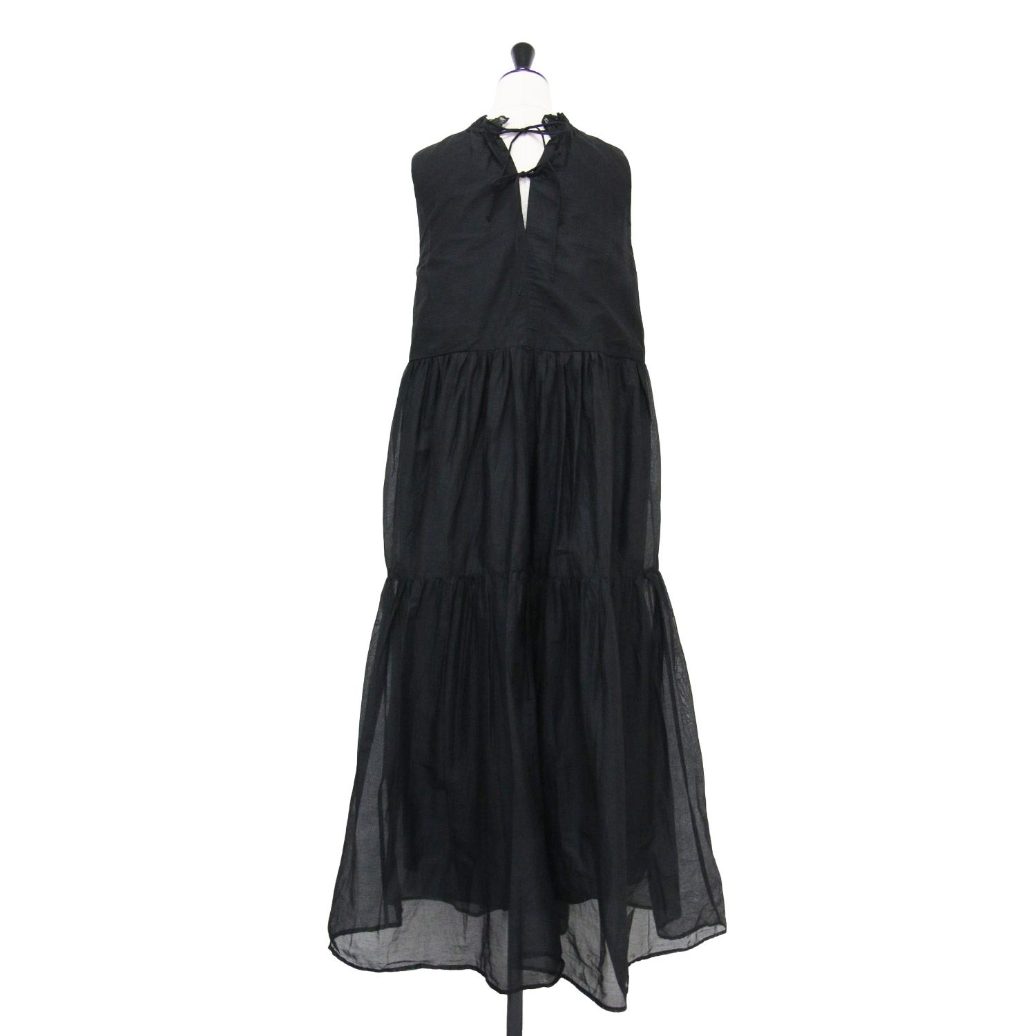 MARILYN MOON マリリンムーン ドレス ブラック 黒 サイズ 25秋冬 シアー スターチドコットン ギャザー sheer starched cotton gather dress ロング レディース