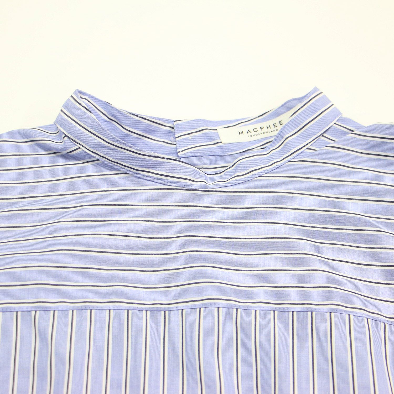 MACPHEE マカフィー シャツ ブルー系 サイズ:36(9号) | 24春夏 イージーケア スタンドカラー チュニック シャツ / ブラウス | ロング丈 長袖 ストライプ コットン | 日本製 | トップス【レディース】【中古】 中古・古着通販】MACPHEE (マカフィー) コットンブロード オーバー