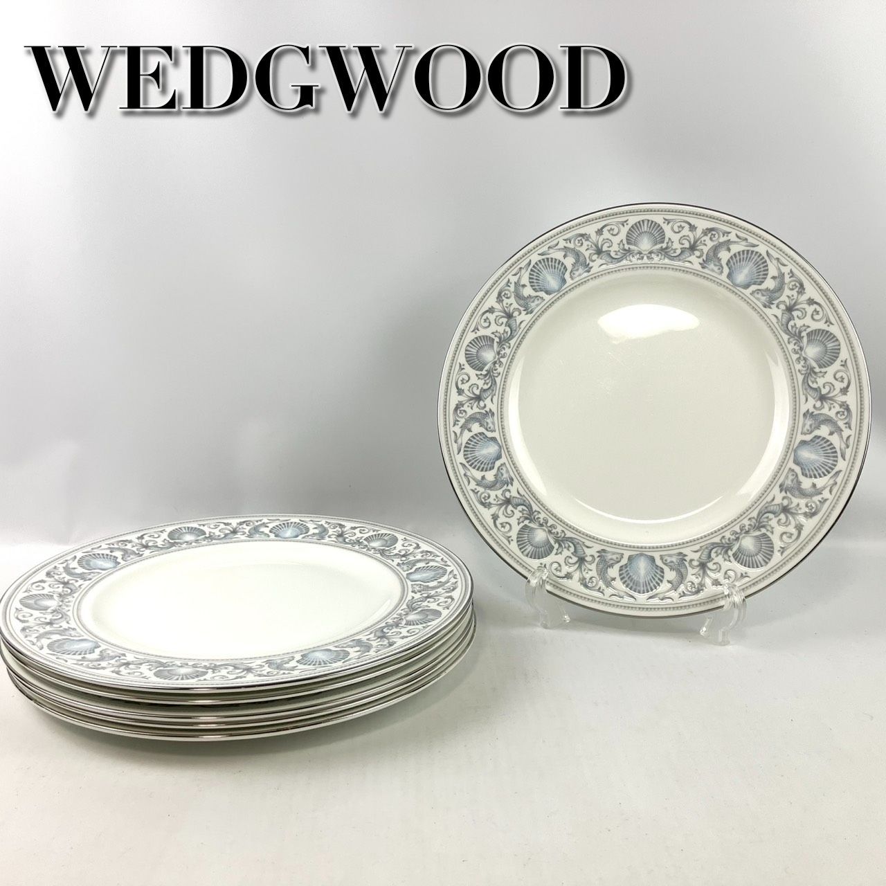 WEDGWOOD ウェッジウッド ディナープレート6枚セット ディナー皿 ドルフィン ホワイト 銀彩 イギリス製 ボーンチャイナ 27.5cm