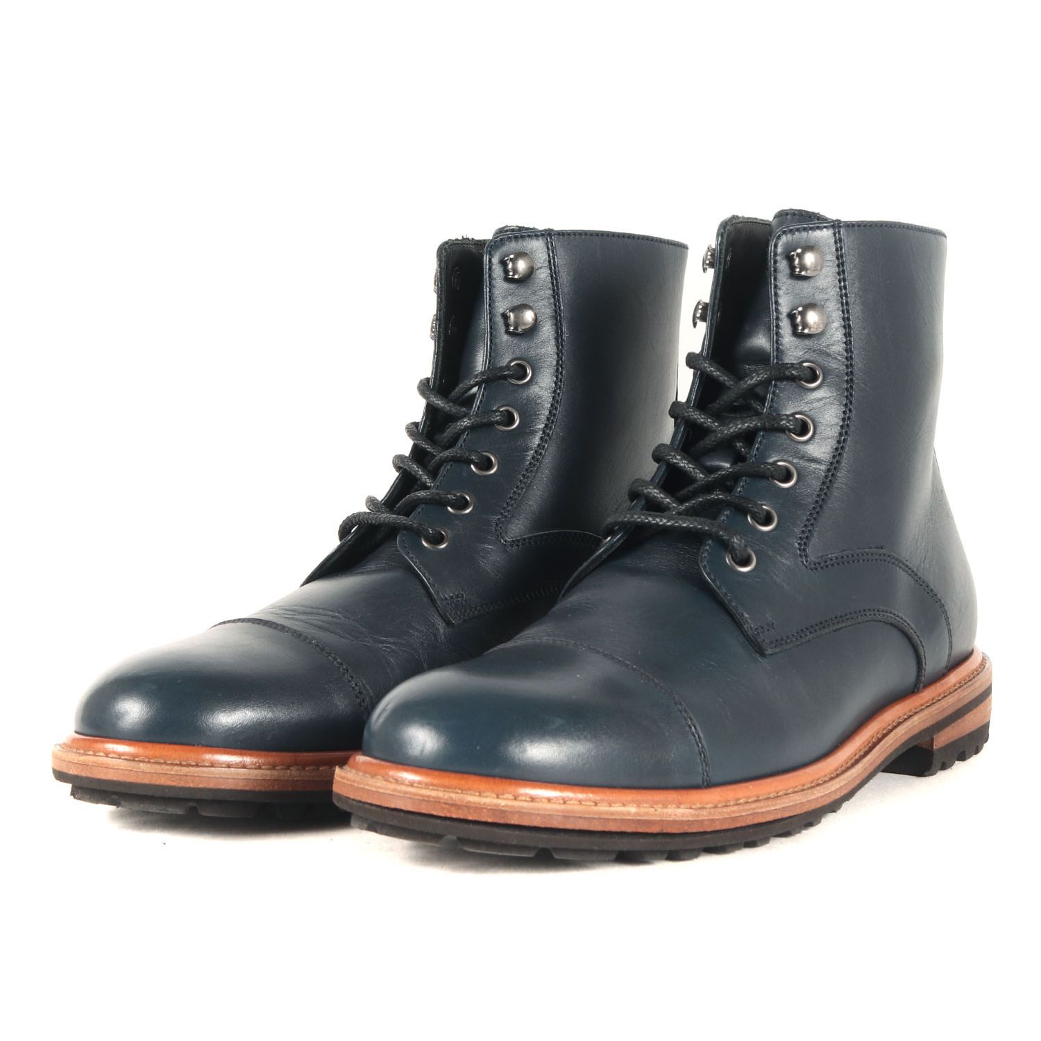 DOLCE-GABBANA ドルチェ-ガッバーナ サイズ 6 キャップトゥ レースアップ レザー ブーツ ネイビー 紺 イタリア製 ブランド シューズ 靴 メンズ