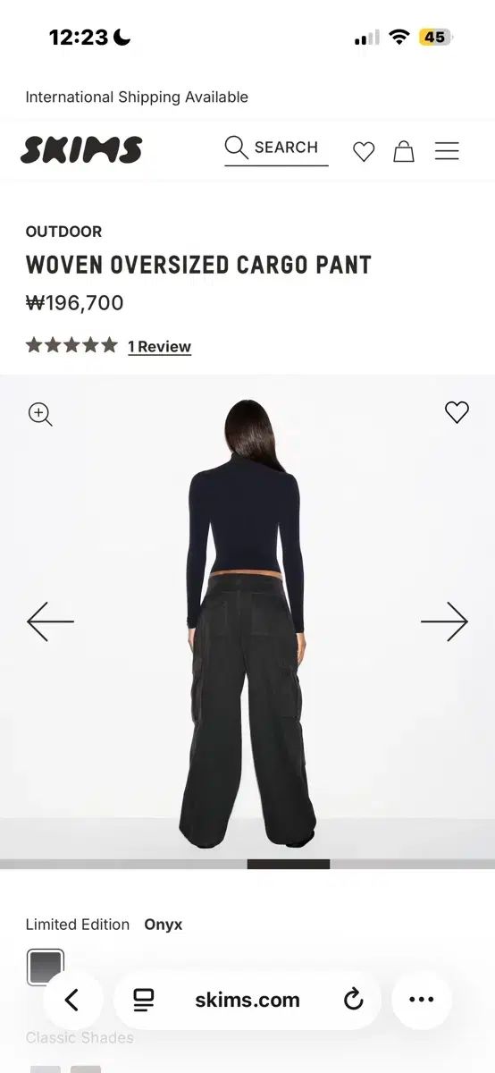 本日限定全品送料無料！ SKIMS オーバーサイズ カーゴ ズボン オニキス 高い素材。【専門店限定】