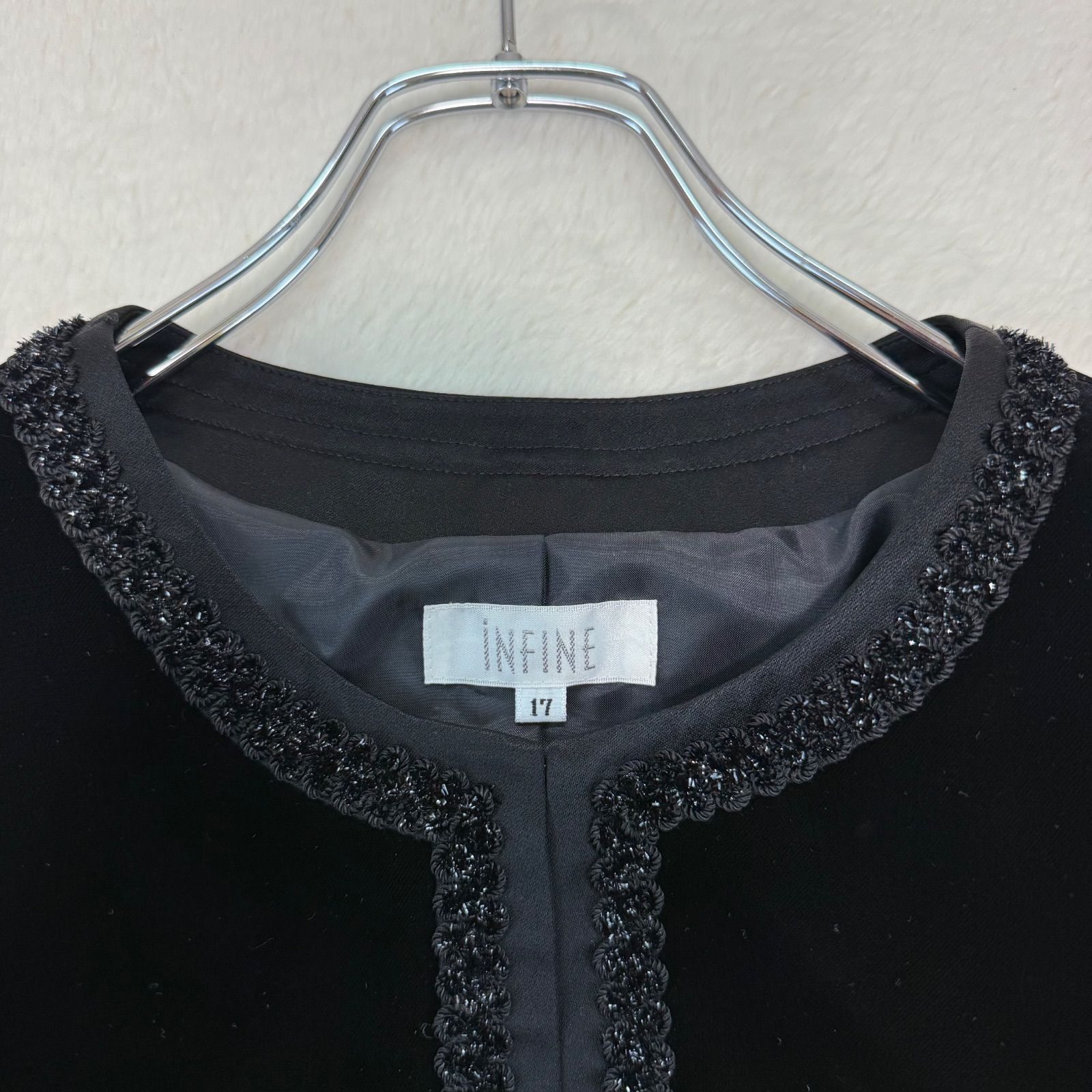 iNFINE アンフィニ ベルベット ノー ジャケット ボレロジャケット 黒うさぎ ベロア 黒 ブラック 17号 4L フォーマル オケージョン 結婚式 式典