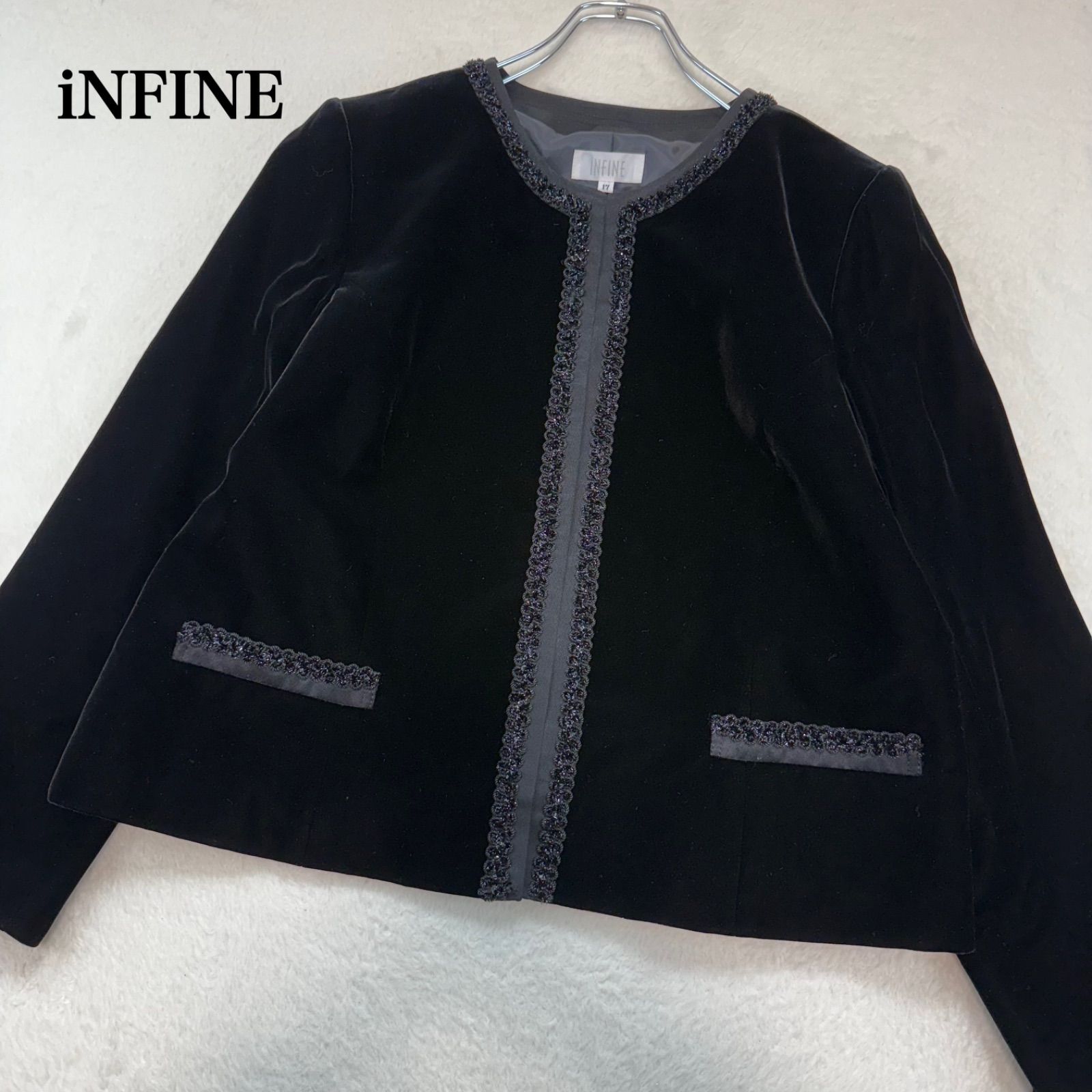 iNFINE アンフィニ ベルベット ノー ジャケット ボレロジャケット 黒うさぎ ベロア 黒 ブラック 17号 4L フォーマル オケージョン 結婚式 式典