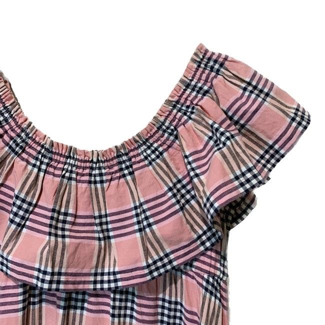 KENZO ワンピース ノースリーブ 総柄 チェック柄 ロング丈 フリル 古着 WWW_SMP1DAWEKUDUS_SCH_ID