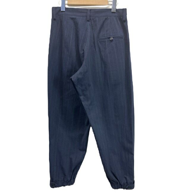 Y s スラックス カジュアルパンツ ボトムス コットン ストライプ ジップスリット 裾ゴム シップフライ YD-P12-010 ドメスティック 古着