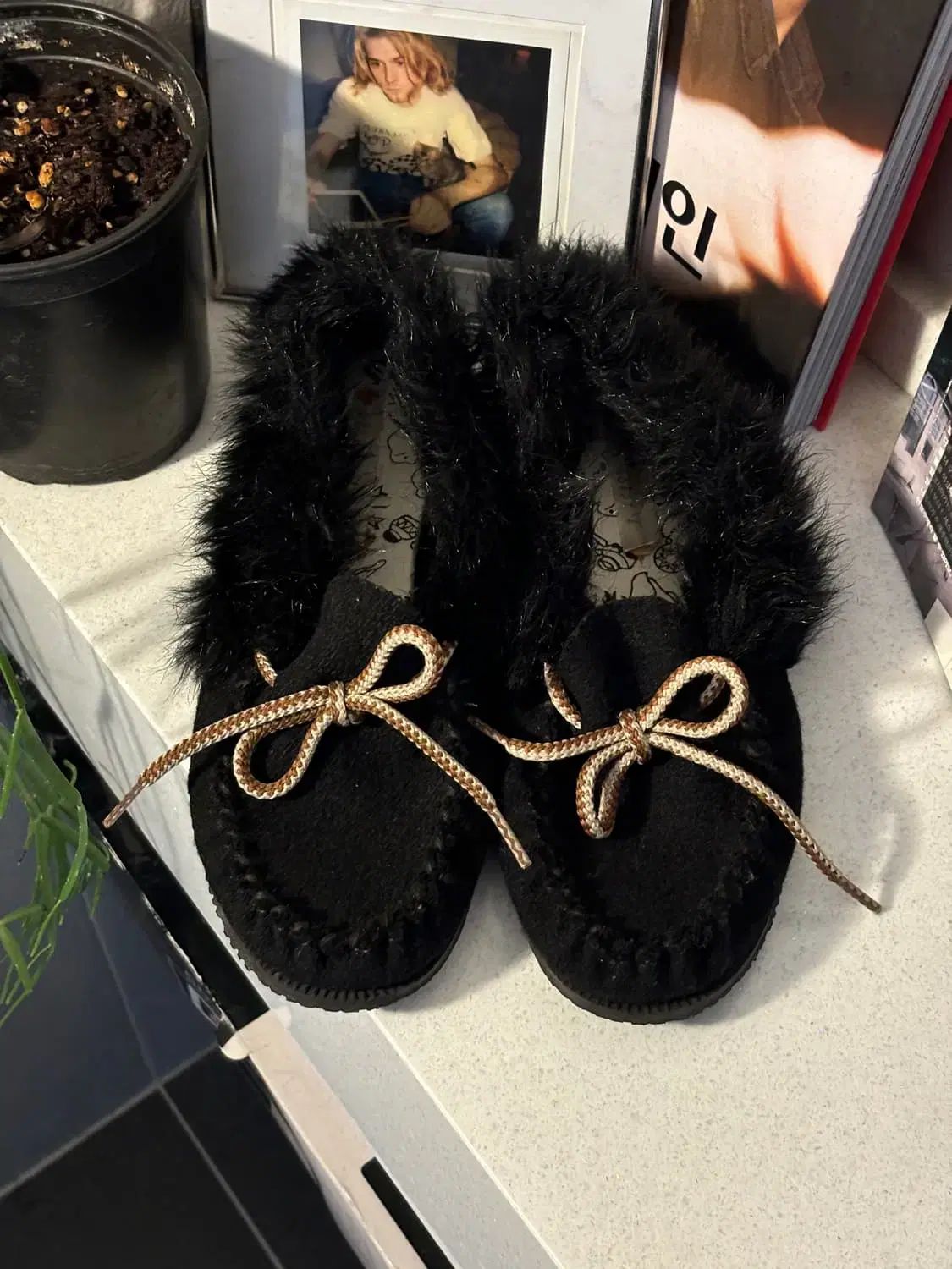 Amimoc ニット ファー フラットシューズ