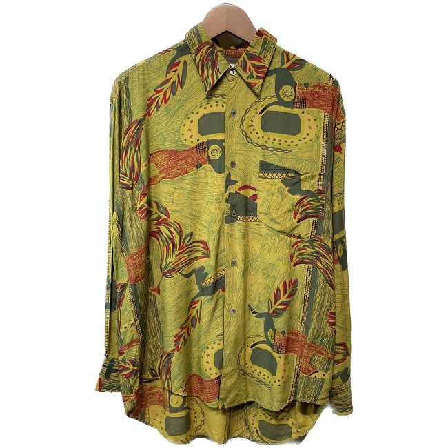 Paul Smith 柄シャツ 長袖 シャツ トップス レーヨン 総柄 アメリカンジャケット No.C-OS301 イタリア製 80 sファッション 古着
