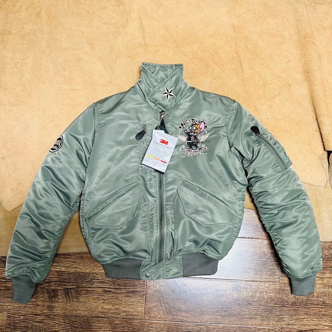 h Double G フライトジャケット|中綿入り|猫と老鼠 トムとジェリー|機車棉衣|新雪丽3M|美式ヴィンテージ|男女兼用 秋冬アウター
