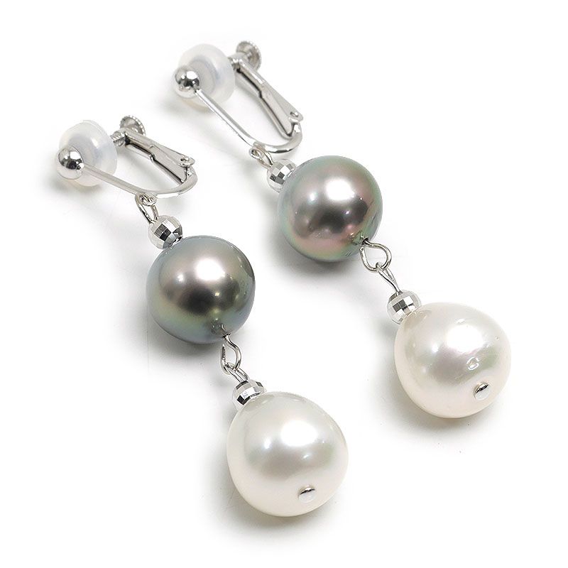 パールイヤリング K14WG クロチョウ シロチョウ12.1-12.3mm