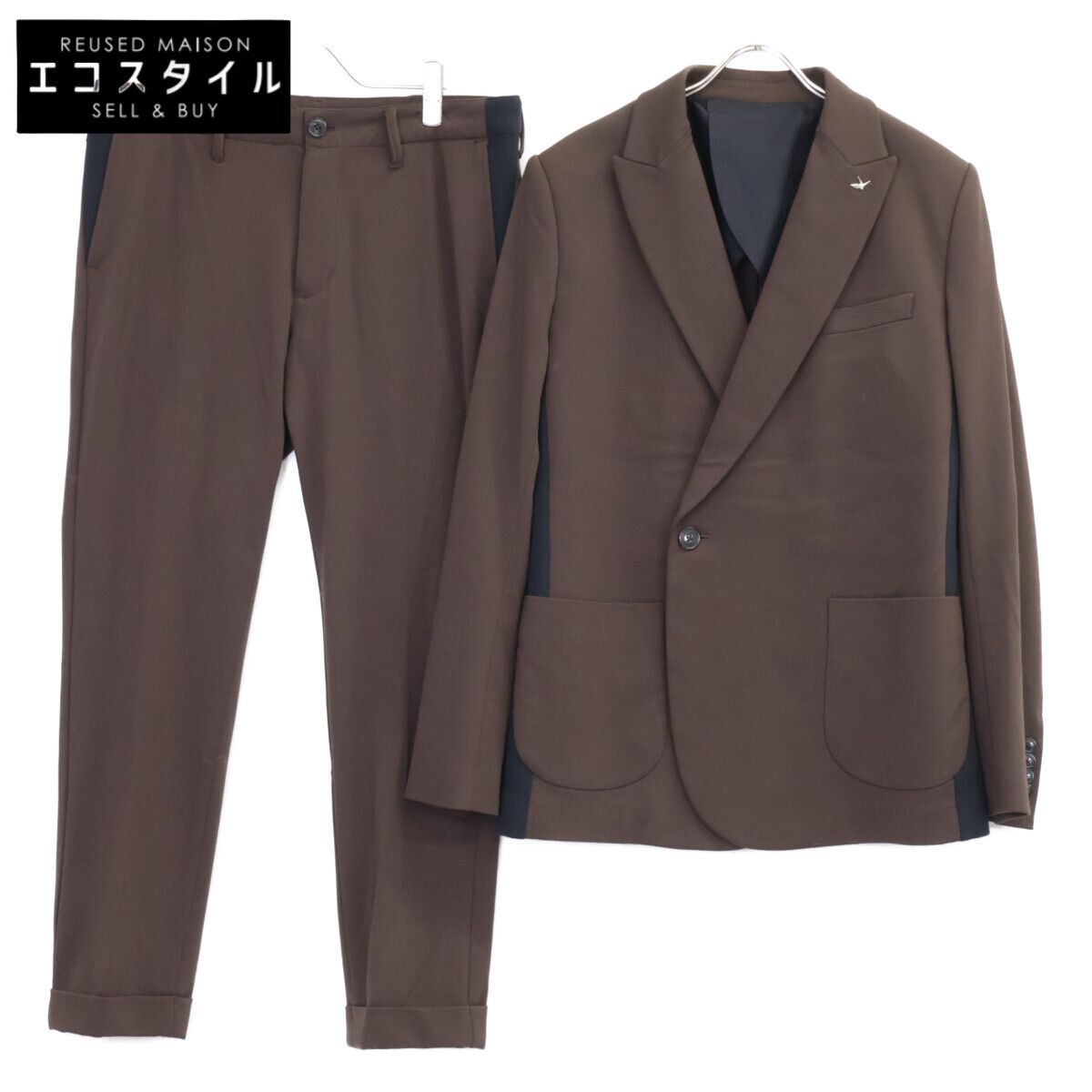 1piu1uguale3 ウノピゥウノウグァーレトレ ﾌﾞﾗｳﾝ RIB W-JKT TAPERED SLACKS ｾｯﾄｱｯﾌﾟ V