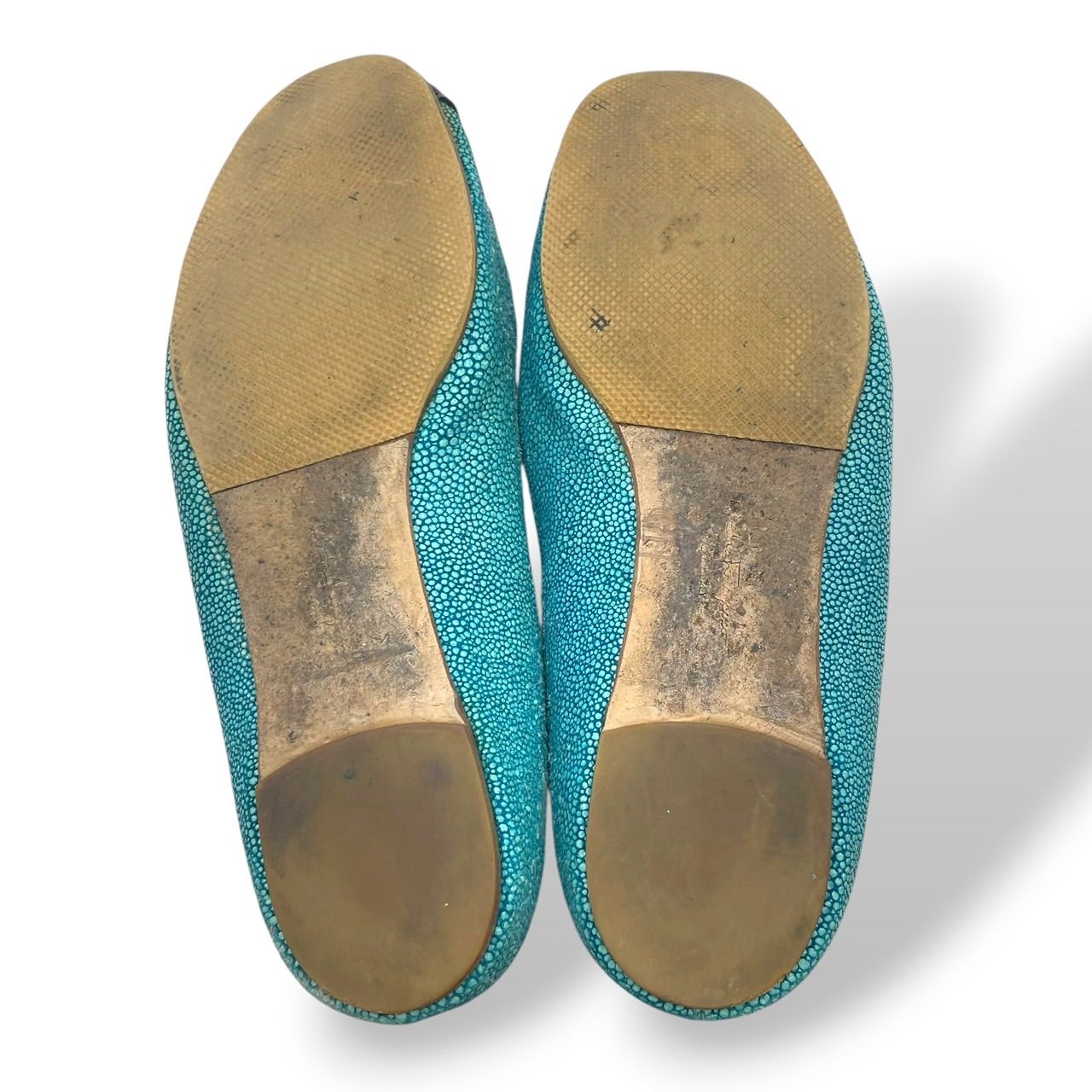  Salvatore Ferragamo サルヴァトーレフェラガモ フラットシューズ バレエシューズ ヴァラ リボン エナメル エイ革 ガルーシャ 水色 青系 サイズ7 24 cm フラットシューズ バレエシューズ パンプス