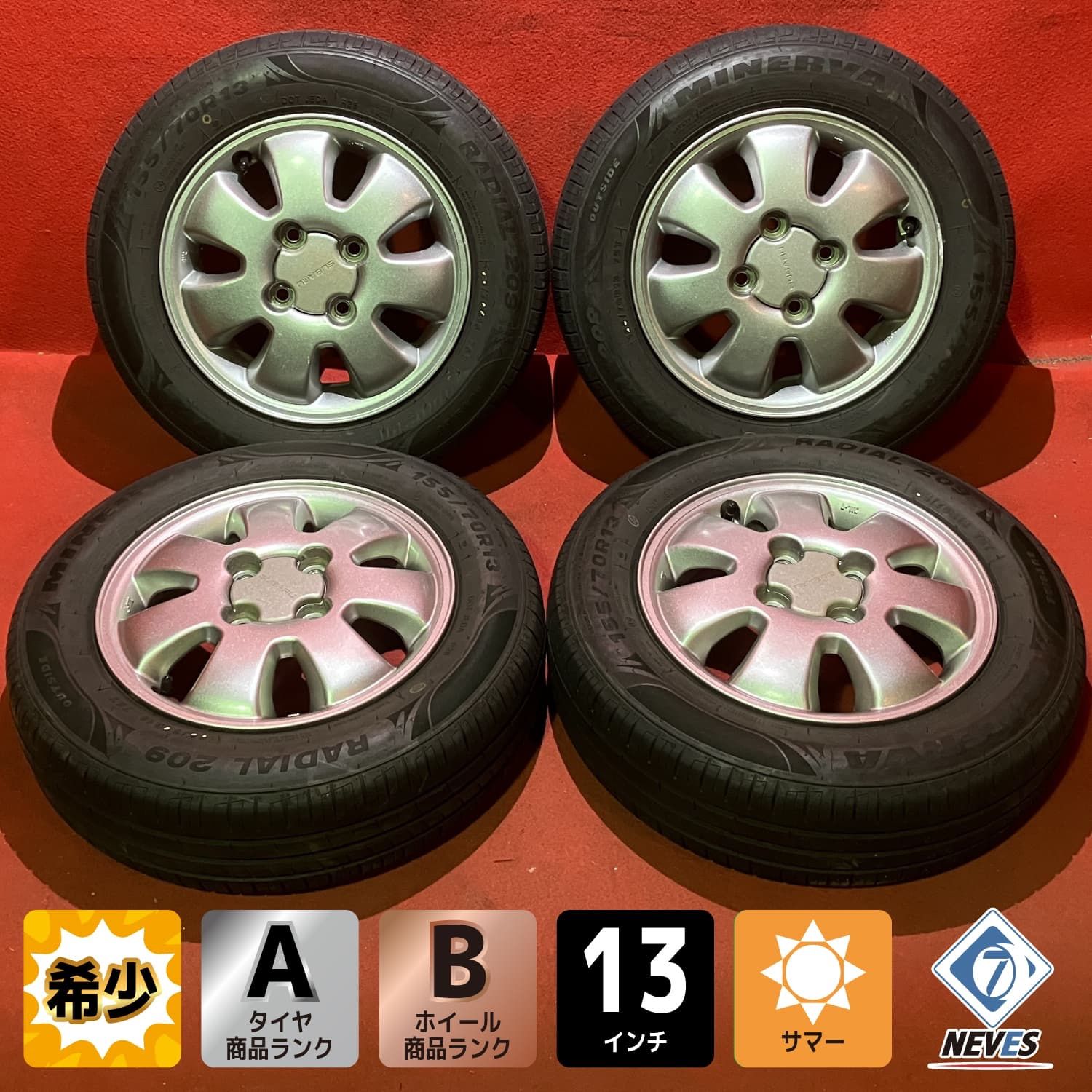 サマータイヤホイールセット 155 70 R 13 MINERVA x 4 5 46 100 H スバル サンバーディアスワゴン 4本SET